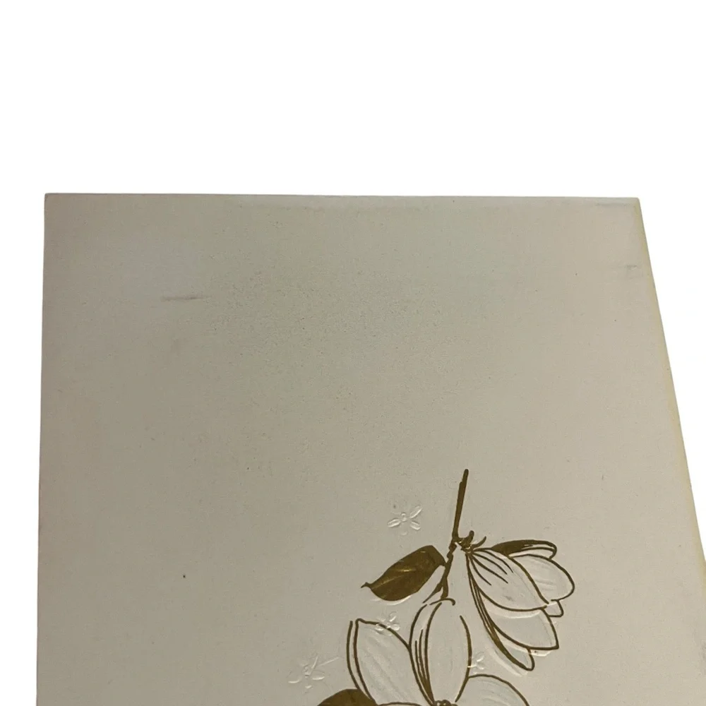 Unused Vintage Easter Greeting Card Pink White Flowers Gold Quaint Shop Original
